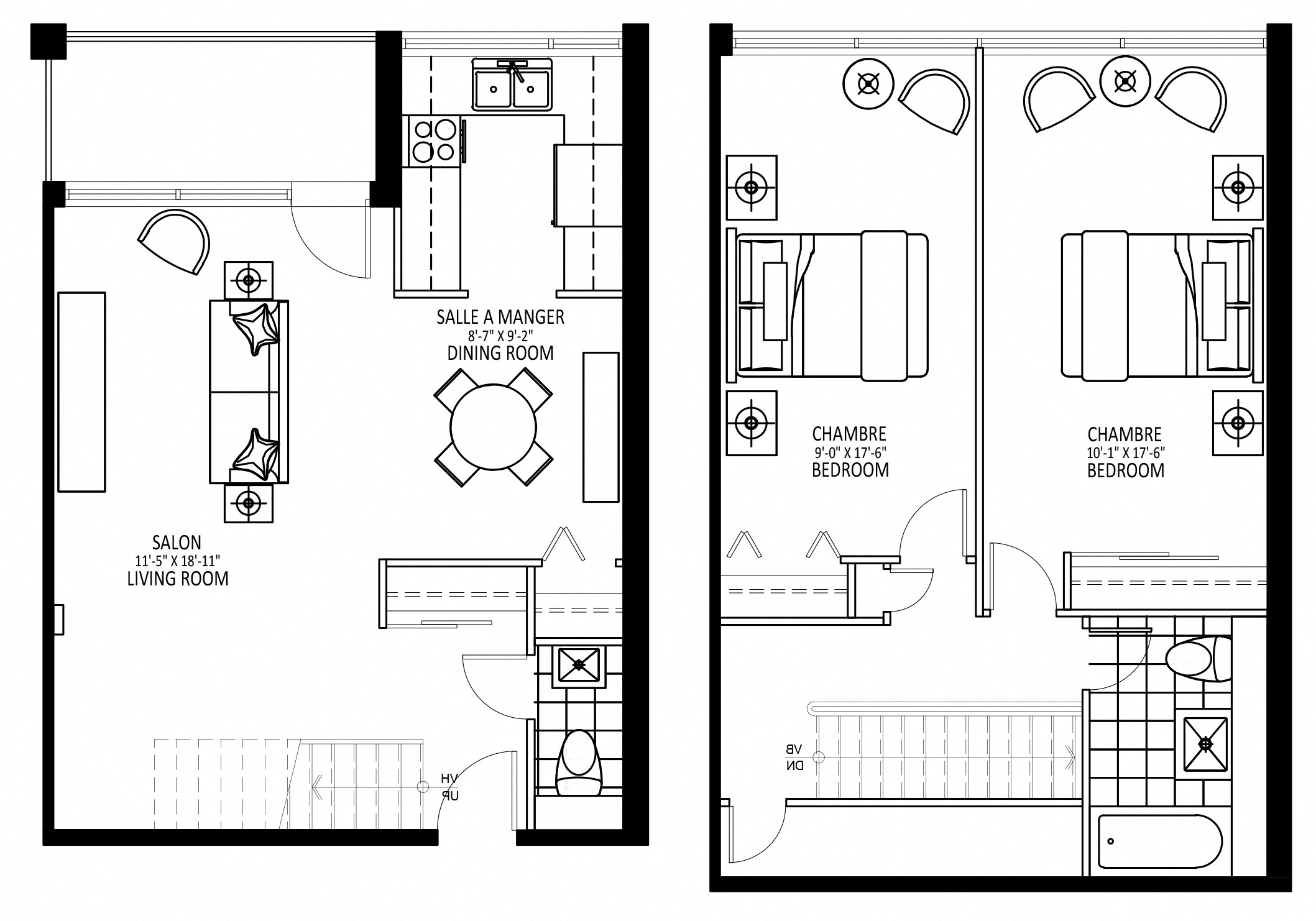 Floor plan for 2 beds, 1.5 baths, 1125 sqft